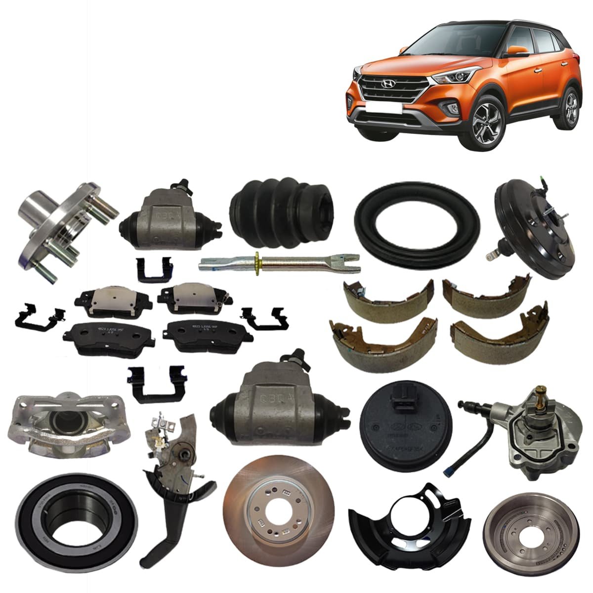 Hyundai Creta Brake Repair Kit Includes Pads Shoes Disc Caliper Wheel Cylinder Pipe Drum Brake Booster Cable Hose